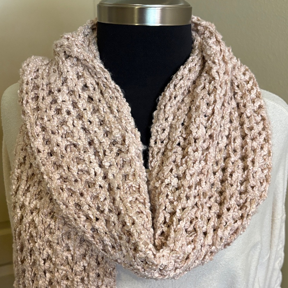 Cozy Super Soft Knit Scarf in Light Pink & Gold Threads